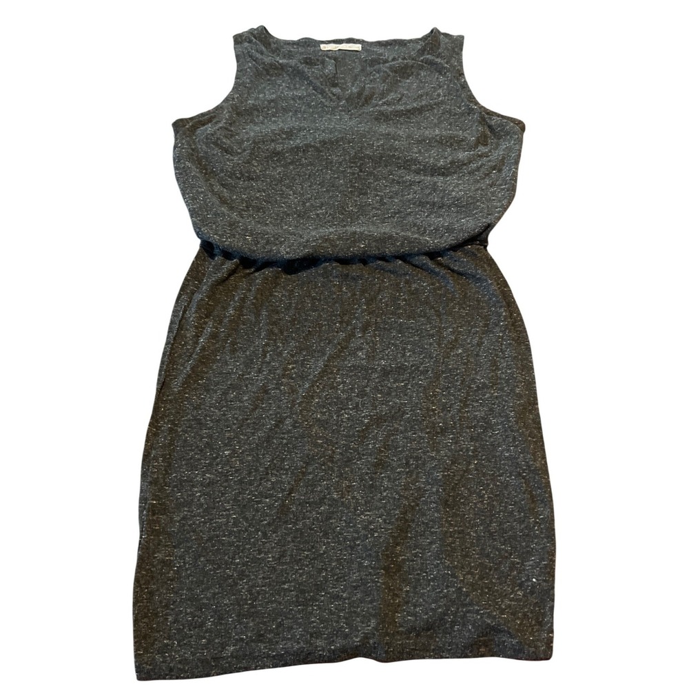 Athleta Charcoal Heather Grey V Neck Sleeveless‎ Elastic Waist Midi Dress Size S